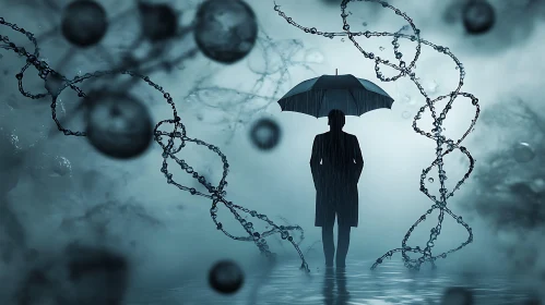 Umbrella Silhouette in the Rain