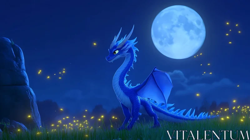 AI ART Moonlit Dragon in Enchanted Field