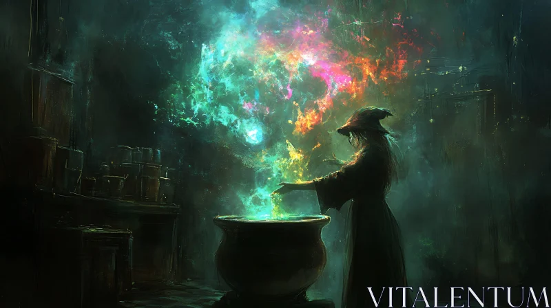 AI ART Mystical Witch Brewing a Spell