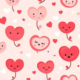 Seamless Heart Pattern with Cute Faces