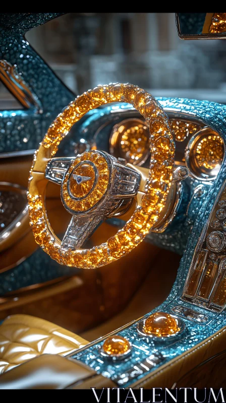 AI ART Opulent Car Interior with Golden Crystal Details