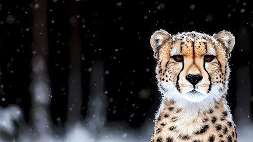 Regal Cheetah Amidst Snowflakes
