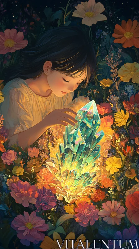 AI ART Girl and Glowing Crystal Artwork