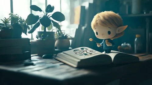 Enchanting Elf Cartoon Character with Book