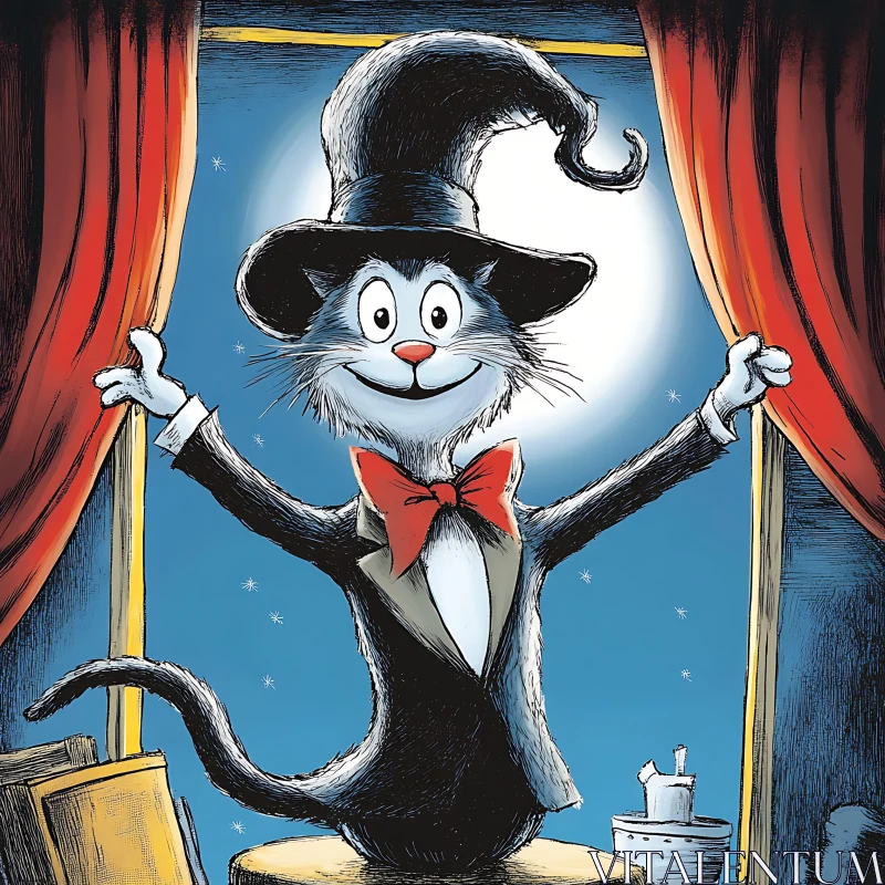 Whimsical Cat Character with Hat and Bowtie AI Image