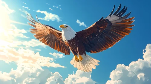 Eagle in Flight Against Blue Sky