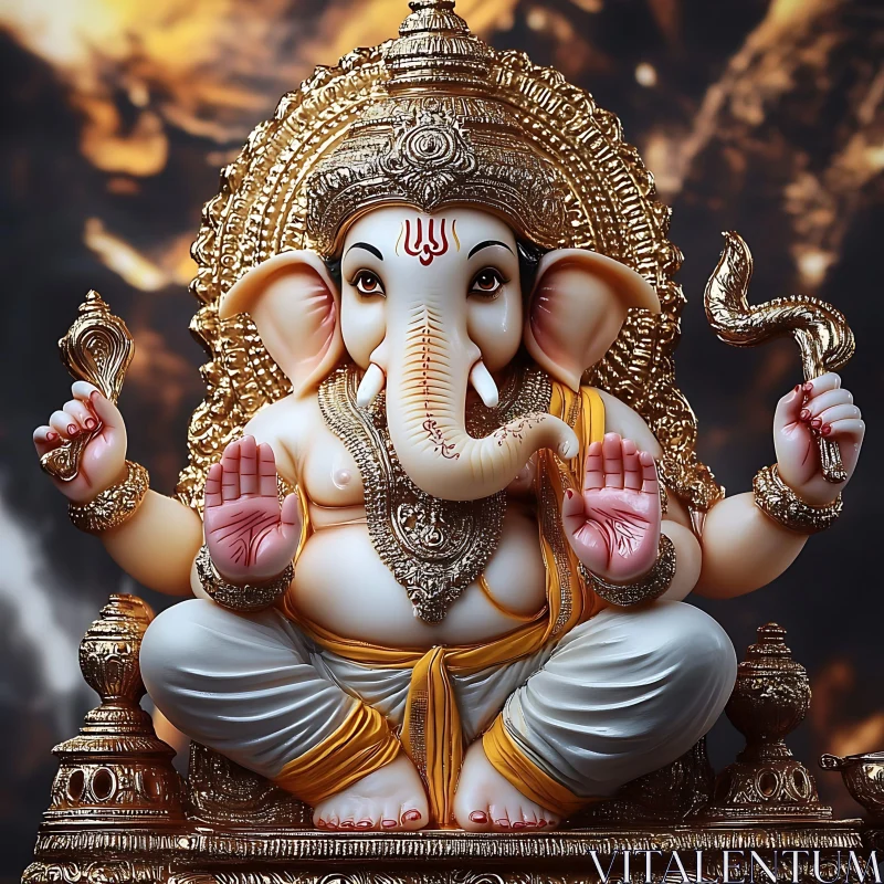 Golden Ganesha Statue on Throne AI Image