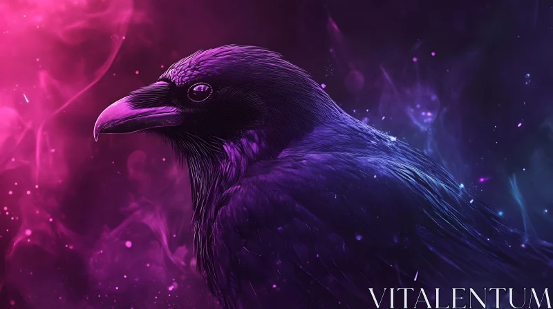 Raven in Purple and Neon Lights AI Image