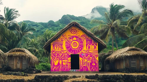 Colorful Tribal Hut in Tropical Setting