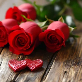 Roses and Hearts on Wood