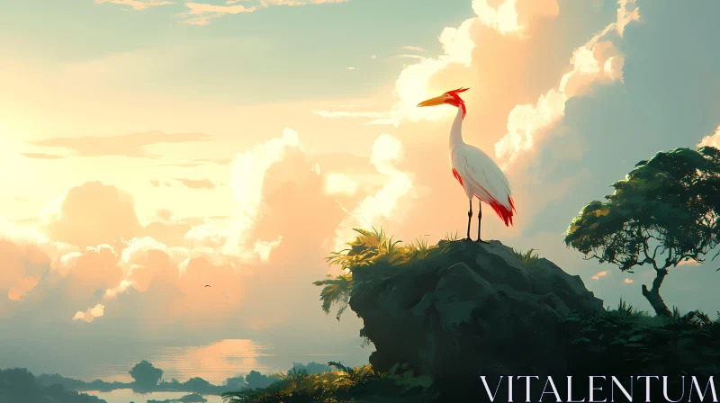 Serene Bird on Rocky Outcrop AI Image