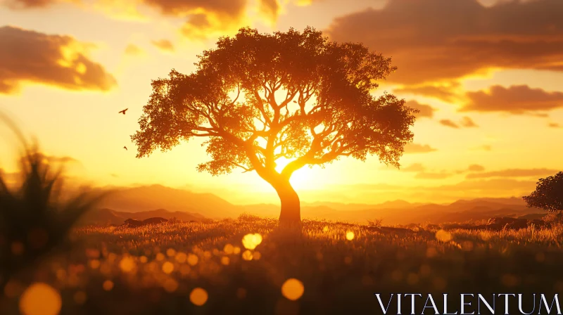 AI ART Golden Hour Landscape with Tree