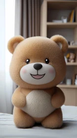 Cute Brown Teddy Bear on Bed