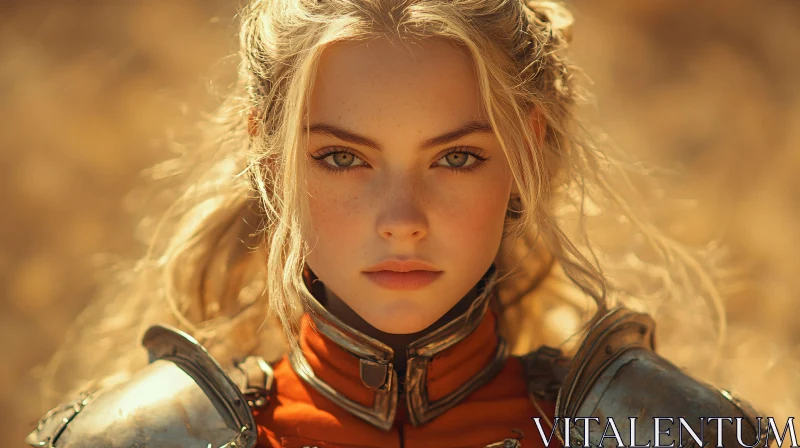 AI ART Female Warrior in Armor Close-Up