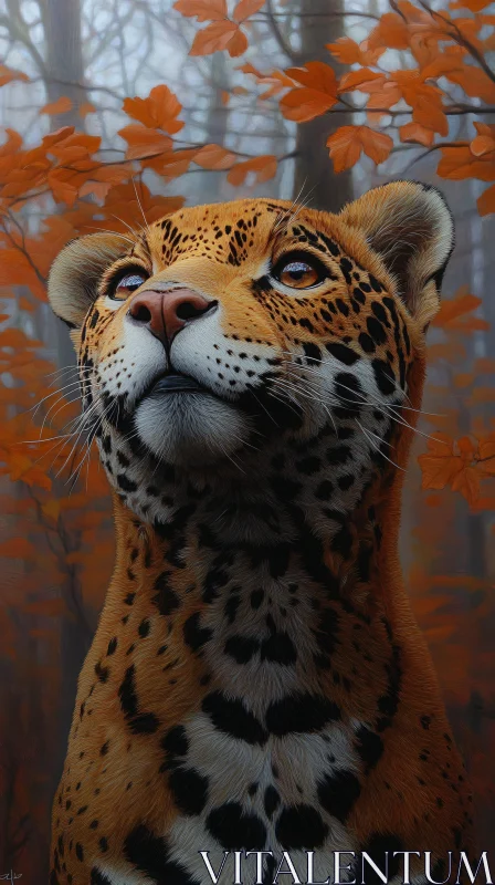 Leopard in Fall Leaves AI Image