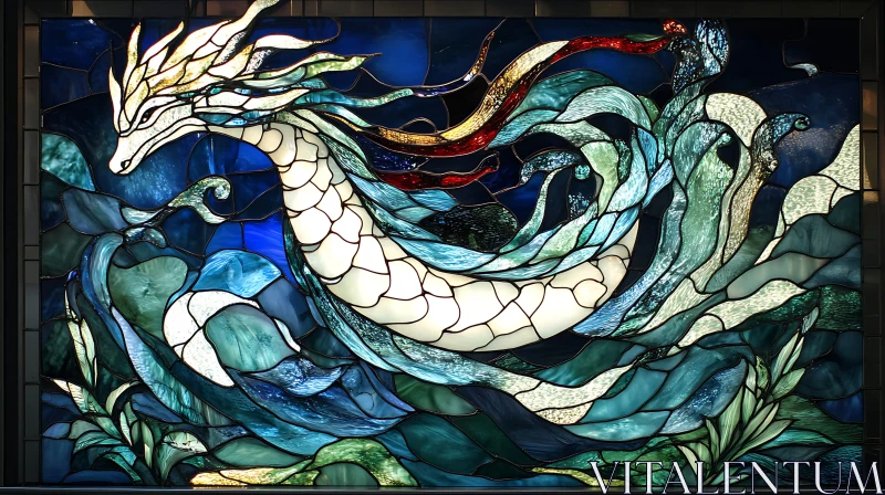 AI ART Ocean Dragon Stained Glass Art