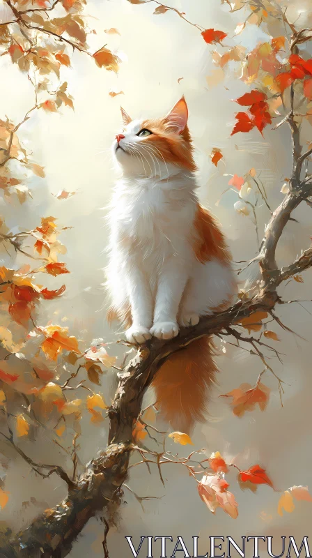 Feline Serenity in Fall Leaves AI Image