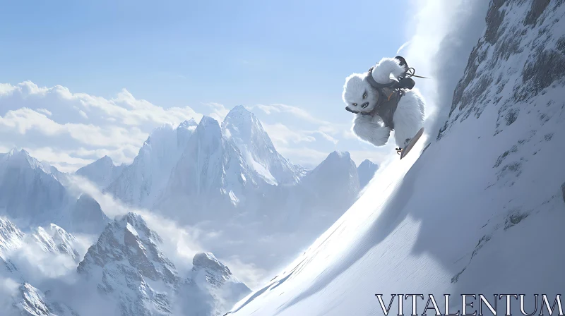 AI ART Snowboarding Yeti on Mountain Slope