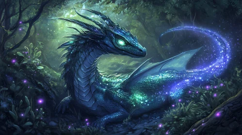 Blue Dragon Magic Forest Art