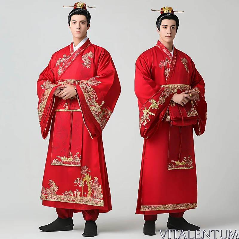 Hanfu Fashion: Red and Gold Embroidery AI Image