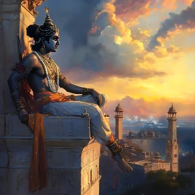 Serene Deity at Sunset