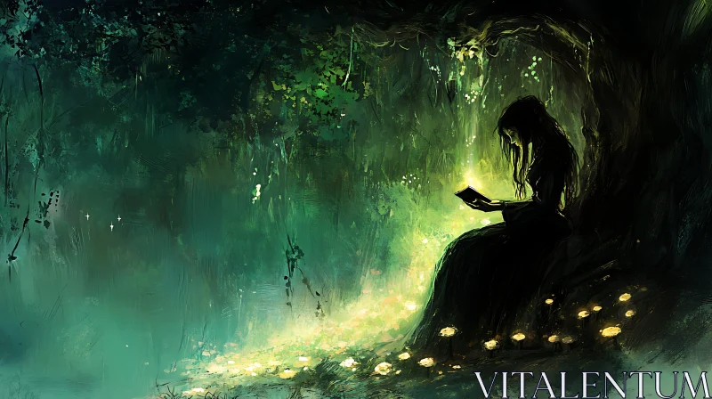 AI ART Forest Reader: A Mystical Reading Scene