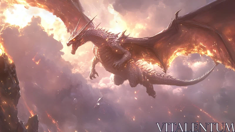 AI ART Dragon in Flight Over a Burning Landscape