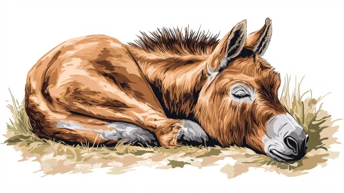 Sleeping Donkey on Grass