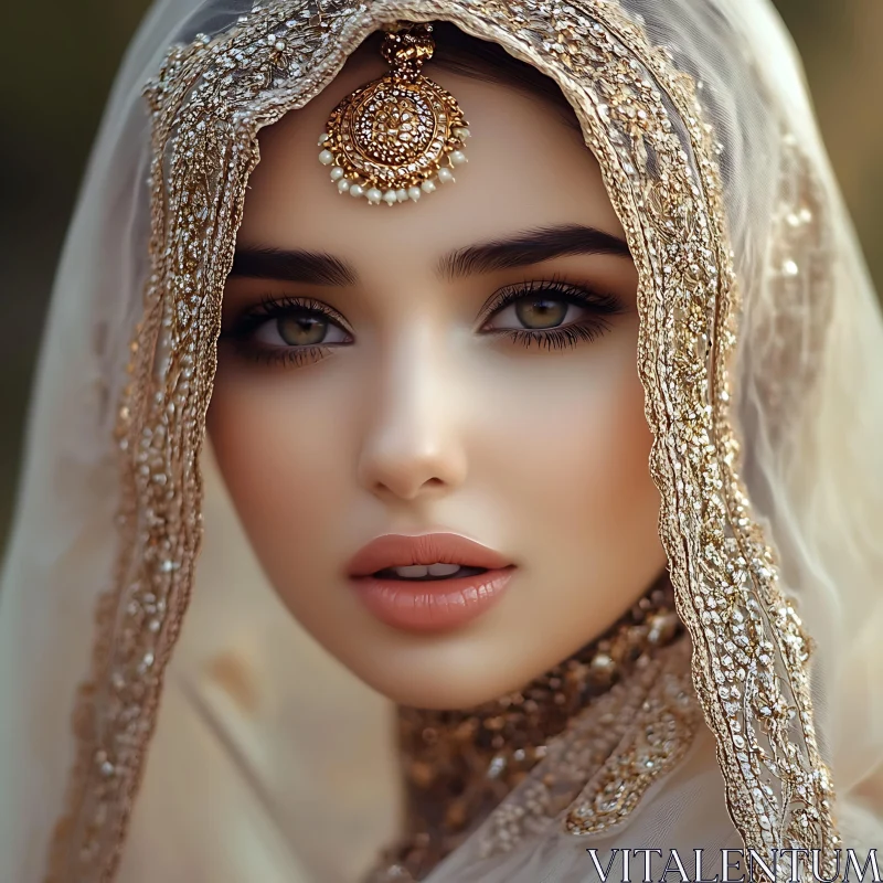 Serene Woman with Traditional Headdress AI Image