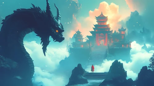 Mystical Dragon and Temple Landscape