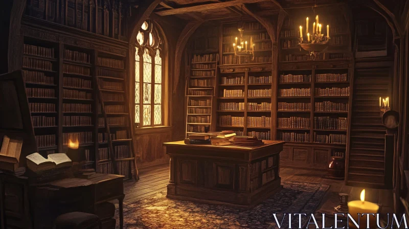 AI ART Old Library Interior with Books