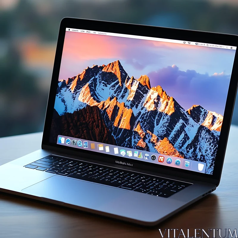 Sleek MacBook Displaying Mountain Scenery AI Image