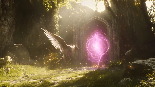 Mystical Griffin by a Magic Portal