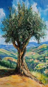 Tree Overlooking Rolling Hills and Village