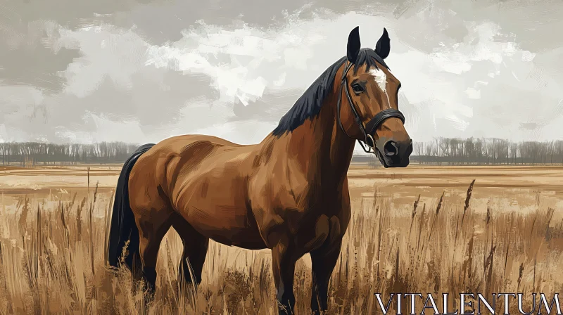 Elegant Horse in Natural Landscape AI Image