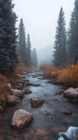 Serene Misty River amidst Autumn Trees