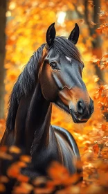 Graceful Horse Amongst Autumn Leaves