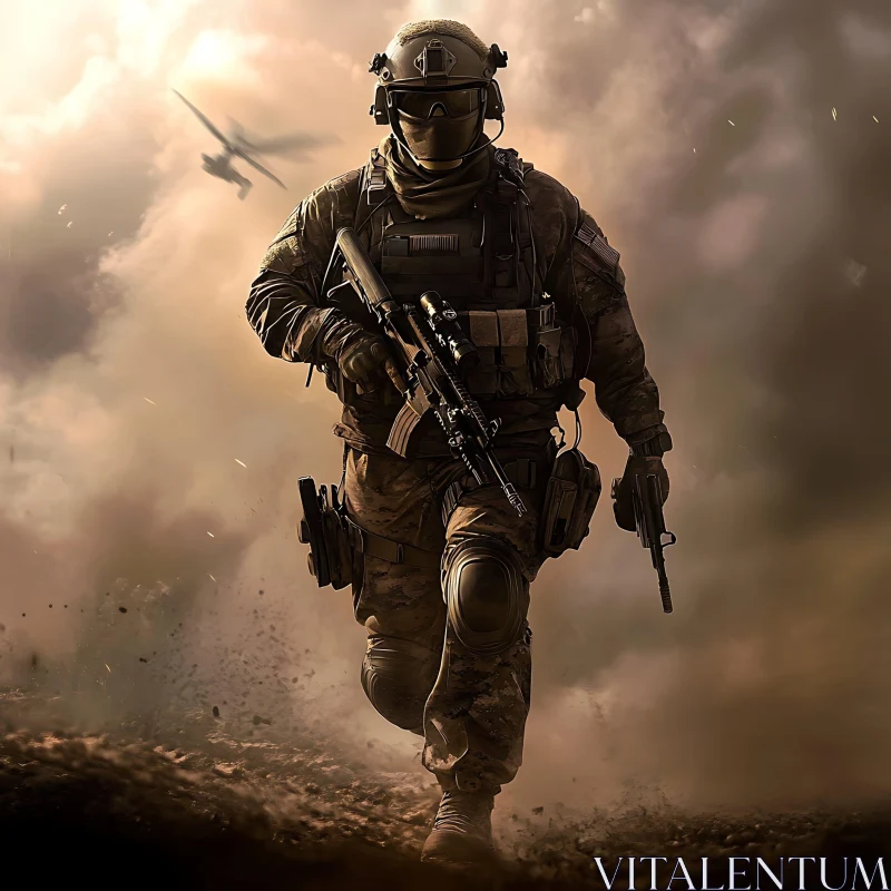 Military Warrior in Action AI Image