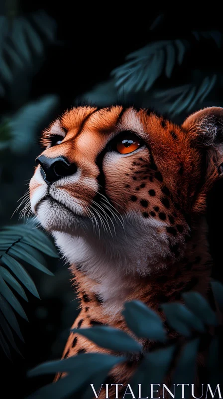 Cheetah Portrait Among Leaves AI Image