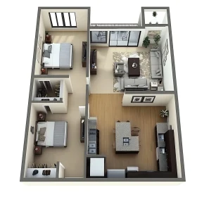 Apartment Floor Plan with Two Bedrooms