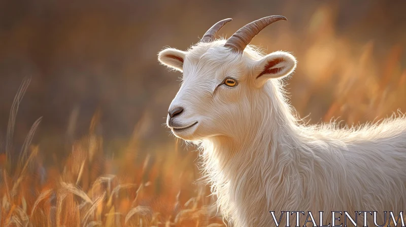 Peaceful Goat in Golden Field AI Image