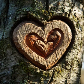 Wooden Heart on Tree Trunk