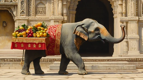 Decorated Elephant with Fruits in India