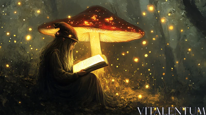 AI ART Girl Reading Under Mushroom