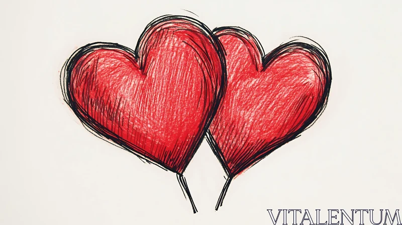 AI ART Red Hearts in Love Sketch