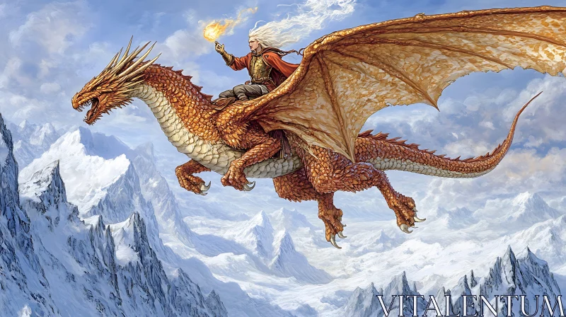 AI ART Fantasy Dragon Flight Over Peaks