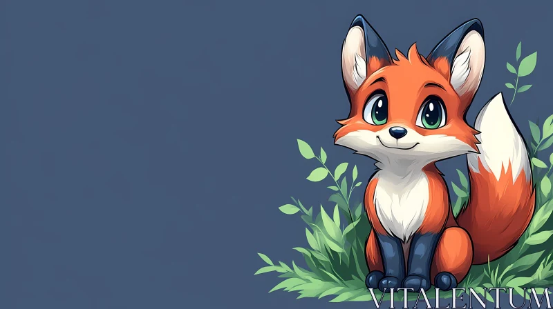 Adorable Fox Sitting in Greenery AI Image