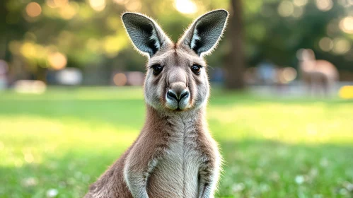 Kangaroo Posing in Sunlit Meadow
