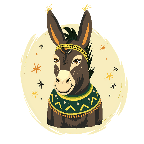 Cartoon Donkey with Native American Attire Illustration POD Design