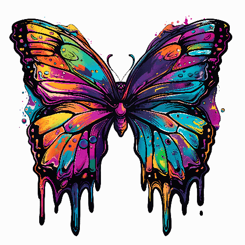 Colorful Watercolor Butterfly Art on Transparent Background POD Design